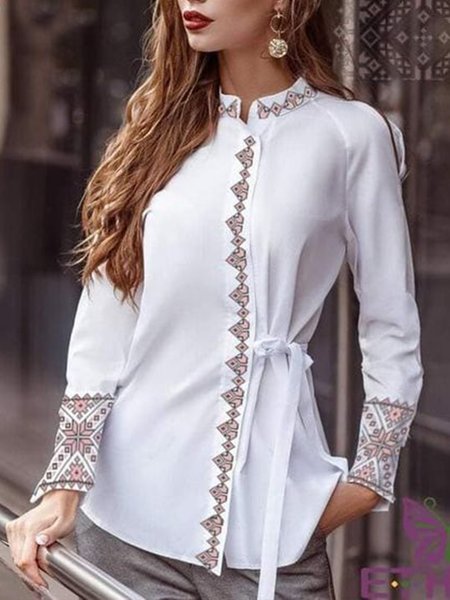 

Long sleeve Raglan Sleeve Regular Fit Daily Shirt, White, Blouses and Shirts