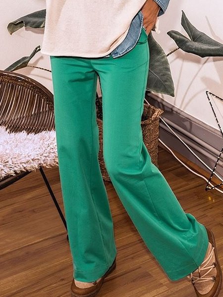 

Solid Pockets Loosen Pants, Green, Pants