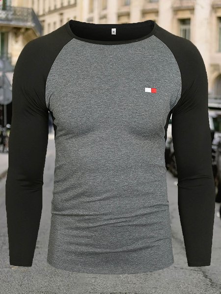 

Casual Crew Neck Long Sleeve Shirts & Tops, Deep gray, T-shirt