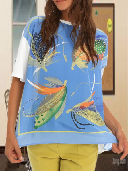 

Crew Neck Vacation Shirts & Tops, Blue, T-Shirts