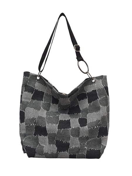 

Vintage Denim Adjustable One Shoulder Large Capacity Tote Bag, Black, Bags