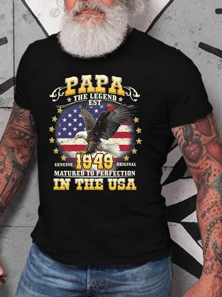 

Eagle Papa Legend In 1949 Print Casual Short sleeve T-shirt, Black, T-shirts