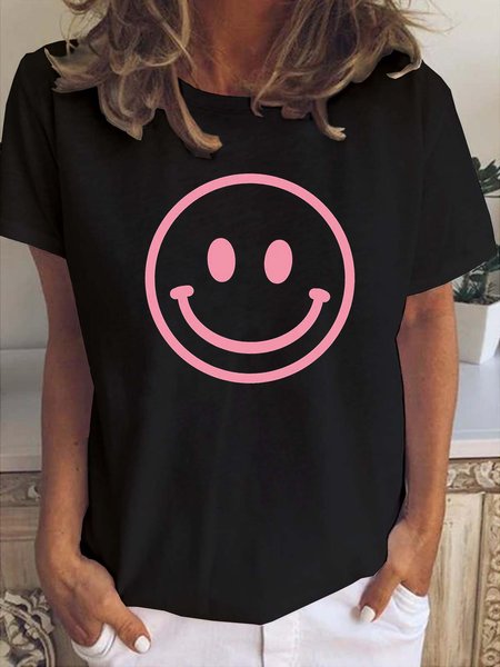 

Smile Funny Print Casual Short Sleeve T-shirt, Black, T-shirts