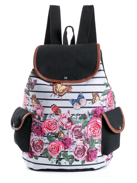 

Vintage Dragonfly Floral Pattern Linen Women's Drawstring Backpack Bucket Bag, Color3, Women's Bags