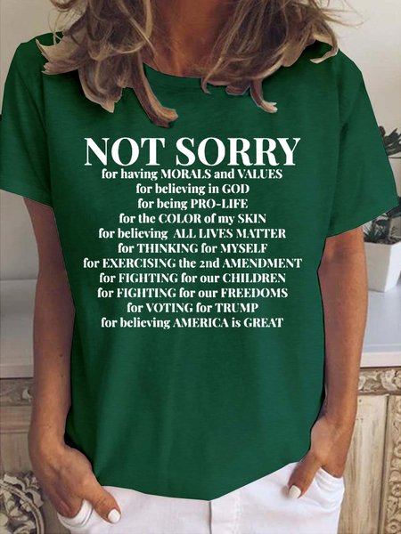 

Not Sorry Letter Short sleeve tops, Green, T-shirts