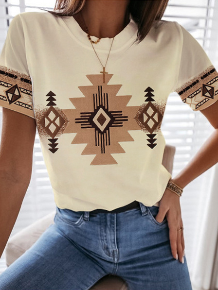 

Tribal Round Neck Regular Fit Shirts & Tops, Yellow, T-Shirts