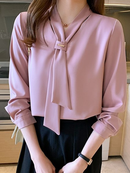 

Elegant Regular Fit Tie Neck Daily Top, Pink, Tops