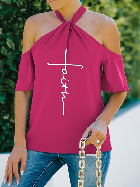 

Casual Letter Loosen Shirts & Tops, Rose red, Tops