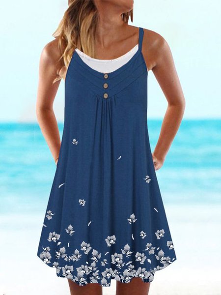 

Floral Printed Spaghetti Knitting Dresses, Blue, Dresses