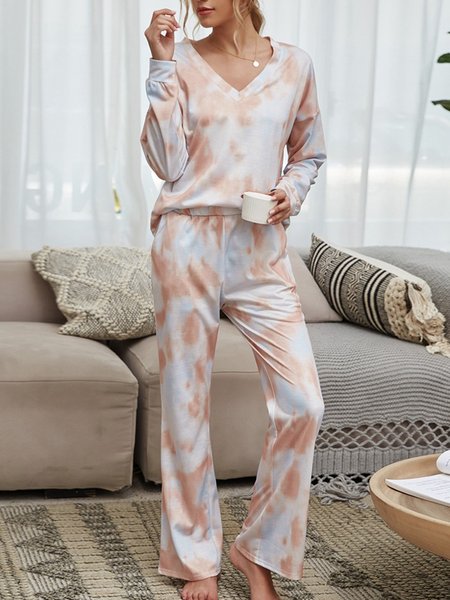 

Homewear Pants Suit Tie Dye Round Neck T-Shirt Long Sleeve Pants Pajamas Women, Multicolor, Suit Set
