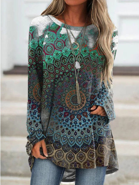

Casual Round neck Tribal Casual Shirts & Tops, Multicolor, Long sleeve tops
