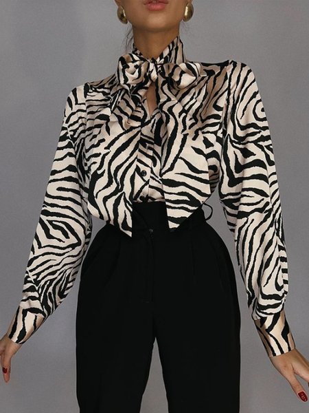 

Elegant Lace-Up Zebra Printed Top, Zebra-stripe, Blouses and Shirts