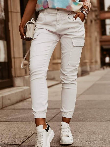 

Regular Fit Plain Cargo Pants, Off white, Pants
