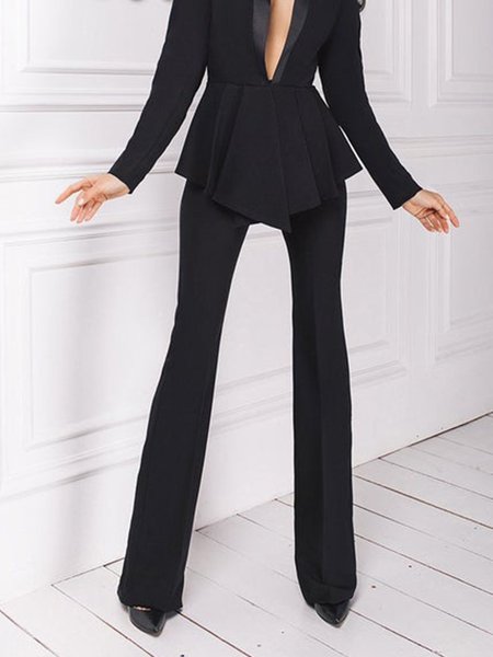 

Simple Solid Regular Fit Pants, Black, Skinny Leg Pants