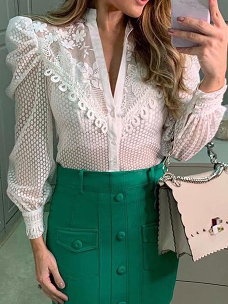

Polka Dots Regular Fit Elegant Daily Top, White, Tops