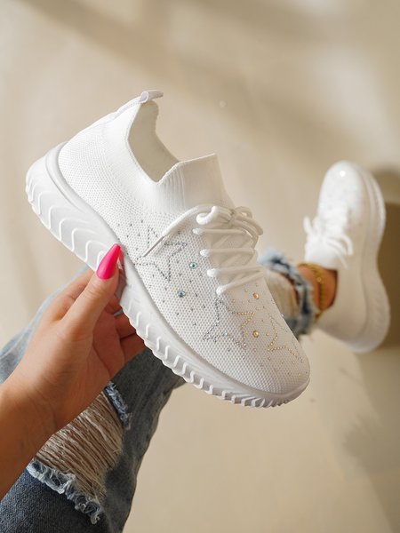 

Lace-Up with Stars and Rhinestones Textile Sneakers, White, Athletic & Casual Shoes