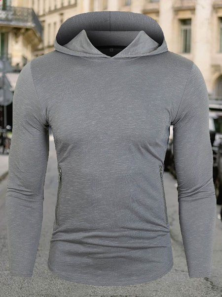 

Hooded Long Sleeve Cotton Shirts & Tops, Deep gray, T-shirt