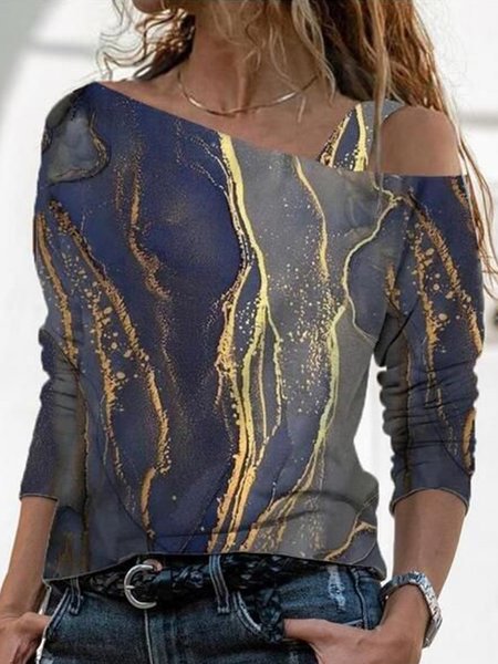 

Ombre One Shoulder Shirts & Tops, Multicolor, Long sleeve tops