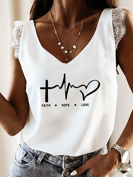 

Plus size Faith Printed Sexy Vests, White, Tank Top