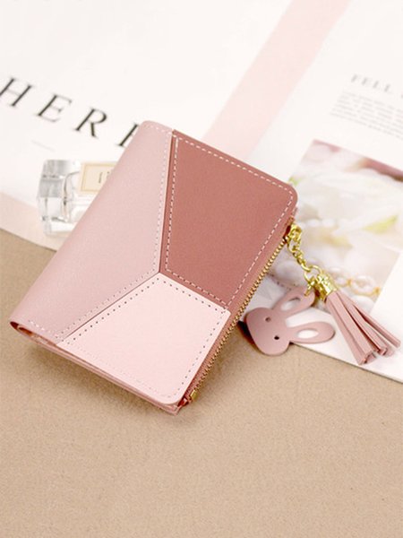

JFN Ladies Fashion Contrast Color Mini Zip Wallet Coin Purse, Pink, Women's Bags