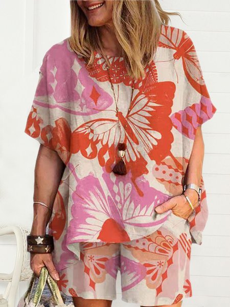 

Home fashion butterfly flower leisure sports two-piece set, Multicolor, Suit Set