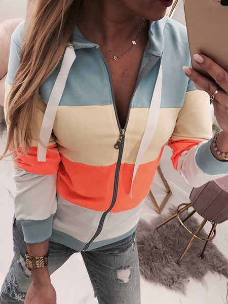 

Plus size Casual Hooded Long Sleeve Outerwear, Multicolor, Outerwear