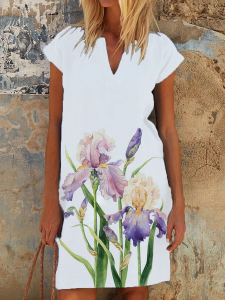 

Cotton Blends Floral Vacation Dresses, White, Floral Dresses