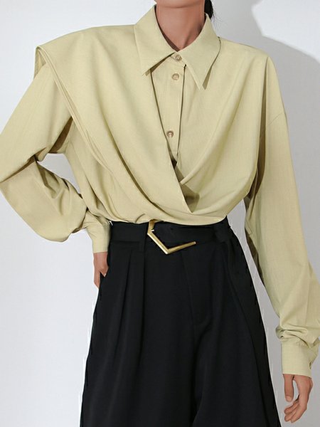 

Solid Shirt Collar Regular Fit Long sleeve Shirt, Light yellow, Blouses and Shirts