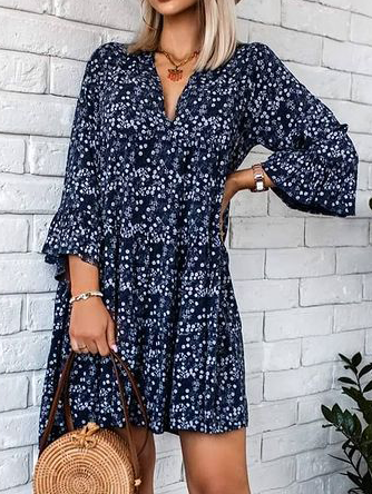 

Casual Floral Dresses, Purplish blue, Mini Dresses