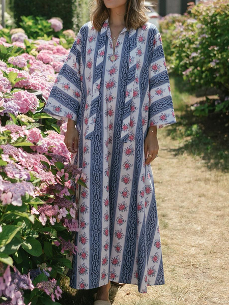

Floral Loosen Shirt Collar Dresses, As picture, Maxi Dresses