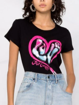 

Heart Crew Neck Loosen Shirts & Tops, Black, T-Shirts