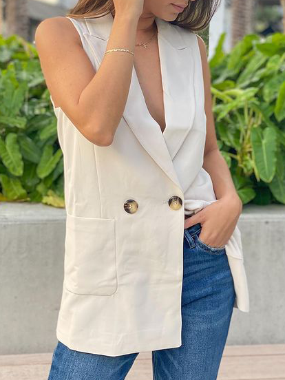 

Casual Plain Flat Collar Outerwear, Beige, Outerwear