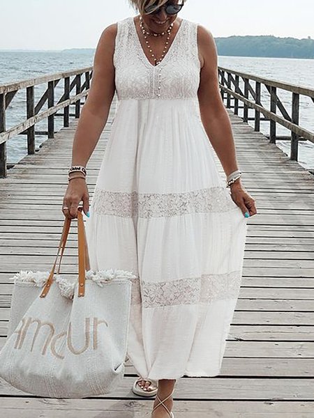 

Elegant Plain Lace Solid Wedding White Dresses, Maxi Dresses