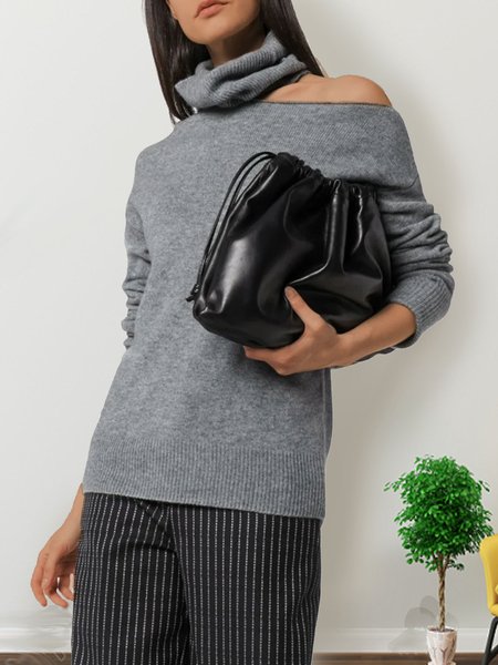 

Solid Crew Neck Casual Sweater, Gray, Sweaters