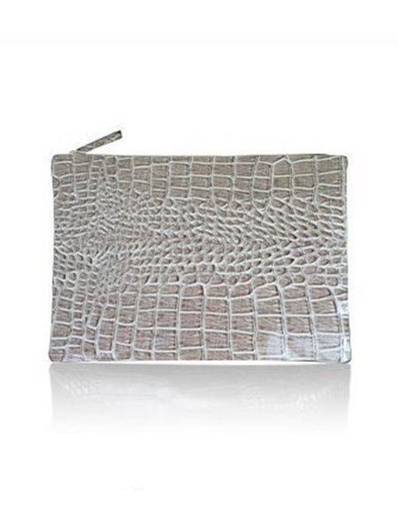 

Crocodile Faux Leather Simple Zip Clutch, Gray, Women's Bags