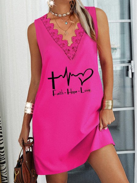 

Rose Red Sleeveless V-Neck Casual Dress, Mini Dresses
