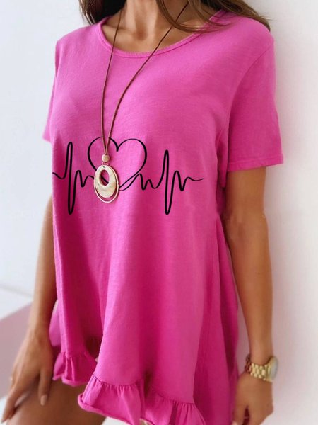 

Heart Cotton Blends Round Neck Shirts & Tops, Rose red, T-Shirts