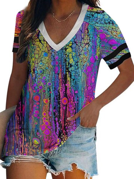 

V Neck Casual Ombre Shirts & Tops, Multicolor, Tops