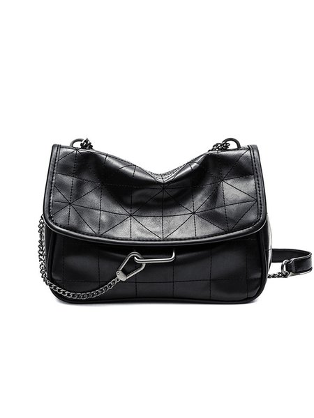 

Ladies Fashion Large Capacity Diamond Chain One Shoulder Messenger Bag, Black, Bags