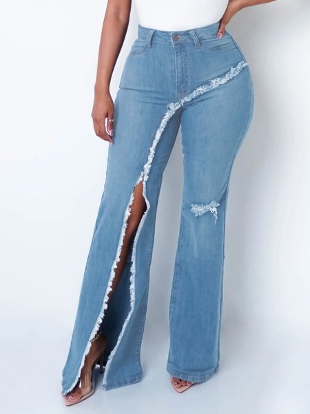 

Fashion Slit Denim Pants, Blue, Jeans