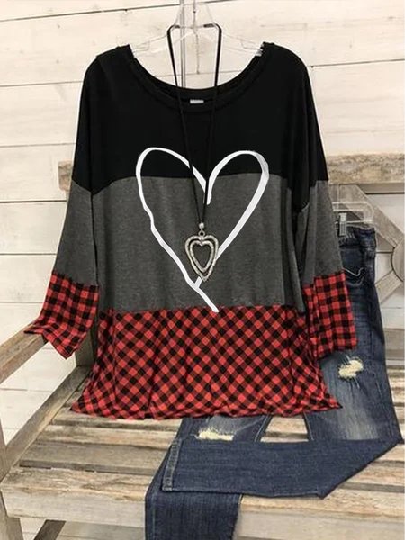 

Casual Cotton Blends Heart Shirts & Tops, Multicolor, Long sleeve tops