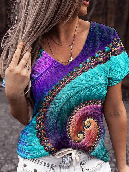 

Vacation Ombre V Neck Shirts & Tops, Multicolor, T-Shirts