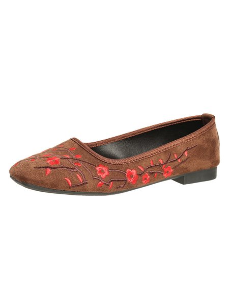 

Plum Embroidered Elegant Faux Suede Flats, Brown, Flat & Loafers