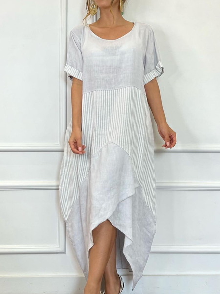 

Casual Loosen Striped Dresses, Light gray, Midi Dresses