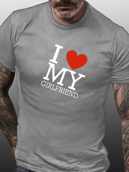 

I Love My Girlfriend Print Tshirts&Tops, Light gray, T-shirts