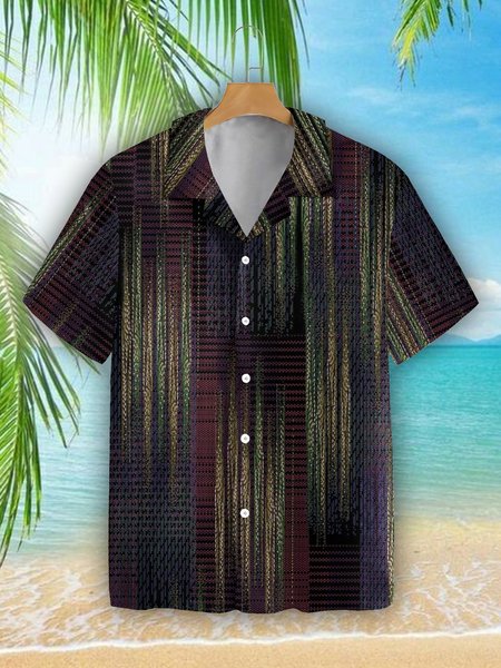 

Mens Striped Printed Breathable Casual Short Sleeve Shirt, Black, Men's Floral shirt