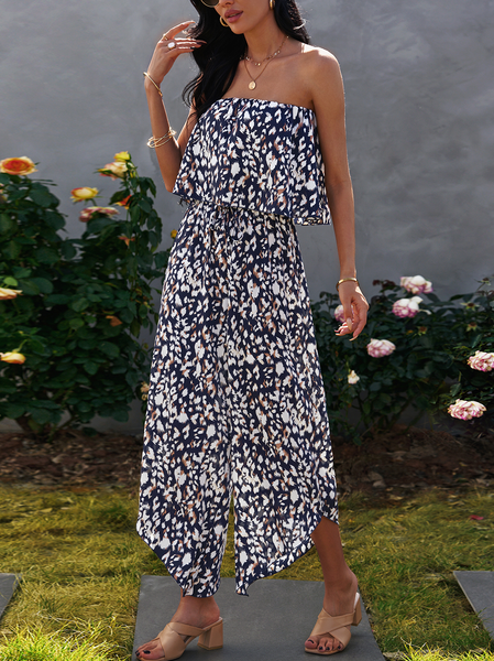 

Leopard Casual One-Pieces, Purplish blue, Jumpsuits＆Rompers