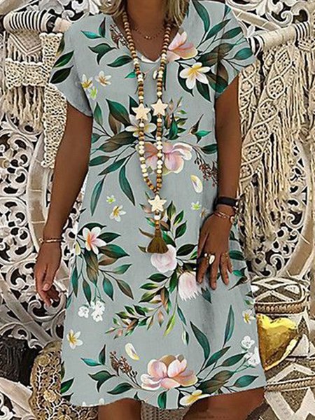 

Loosen Cotton Blends Floral Dresses, Green, Floral Dresses