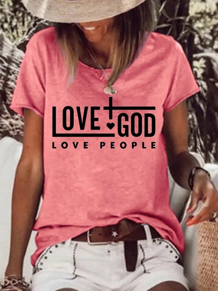 

Women's Religion,God,Love God Love People Casual Short Sleeve T-shirt, Red, T-shirts