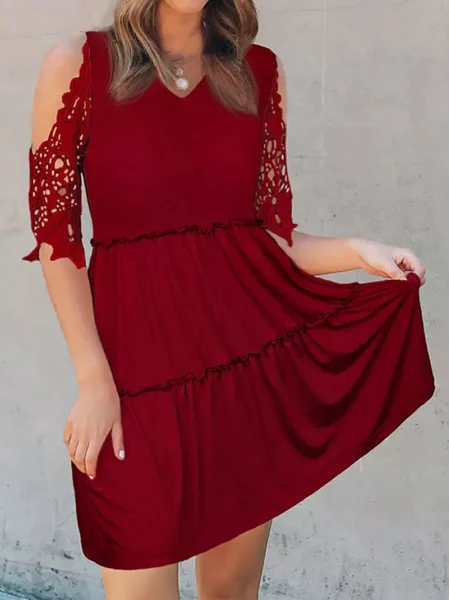 

Guipure Hollow Out Casual Dresses, Red, Casual Dresses